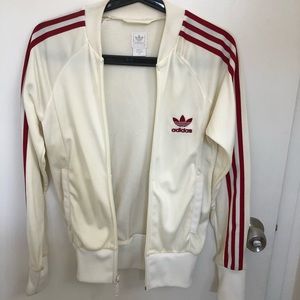 Adidas Vintage White/red Track Zip up Jacket